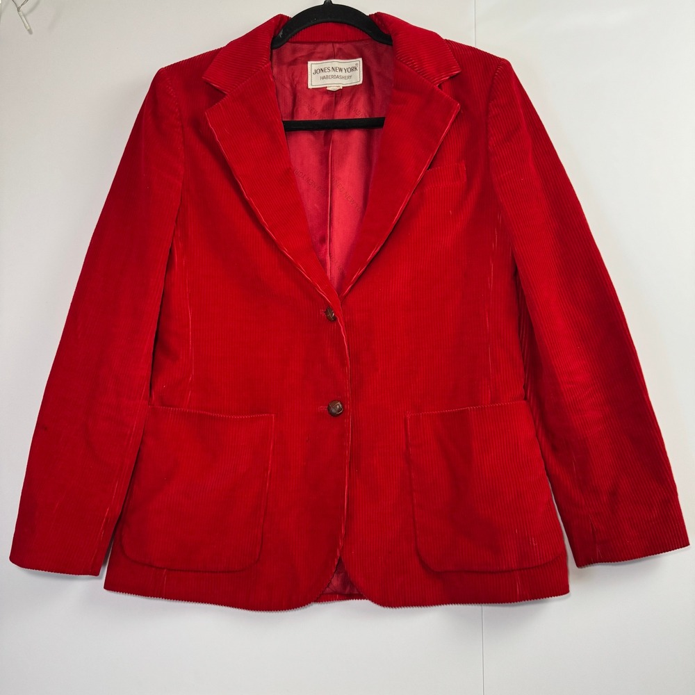 Jones New York Haberdashery Red Corduroy Blazer Elbow Patches Academic Coat